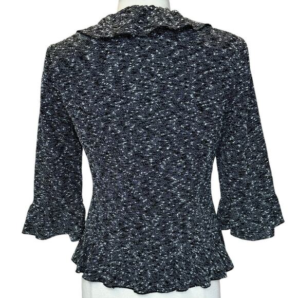 Cynthia Rowley Black/White Boucle Tweed Ruffle Collar Trim Jacket Blazer Size M - Picture 11 of 14